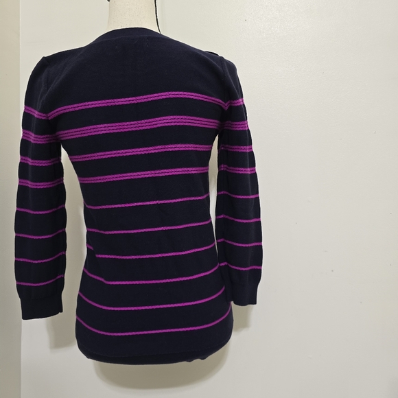 BANANA REPUBLIC size Small Striped Pullover‎ Sweater Button Classic Preppy Navy - Picture 8 of 13